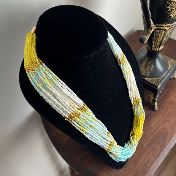 28”-31” multi strand yellow, light blue, & gold seed beads. NIP. 23 strands - Picture 4 of 7